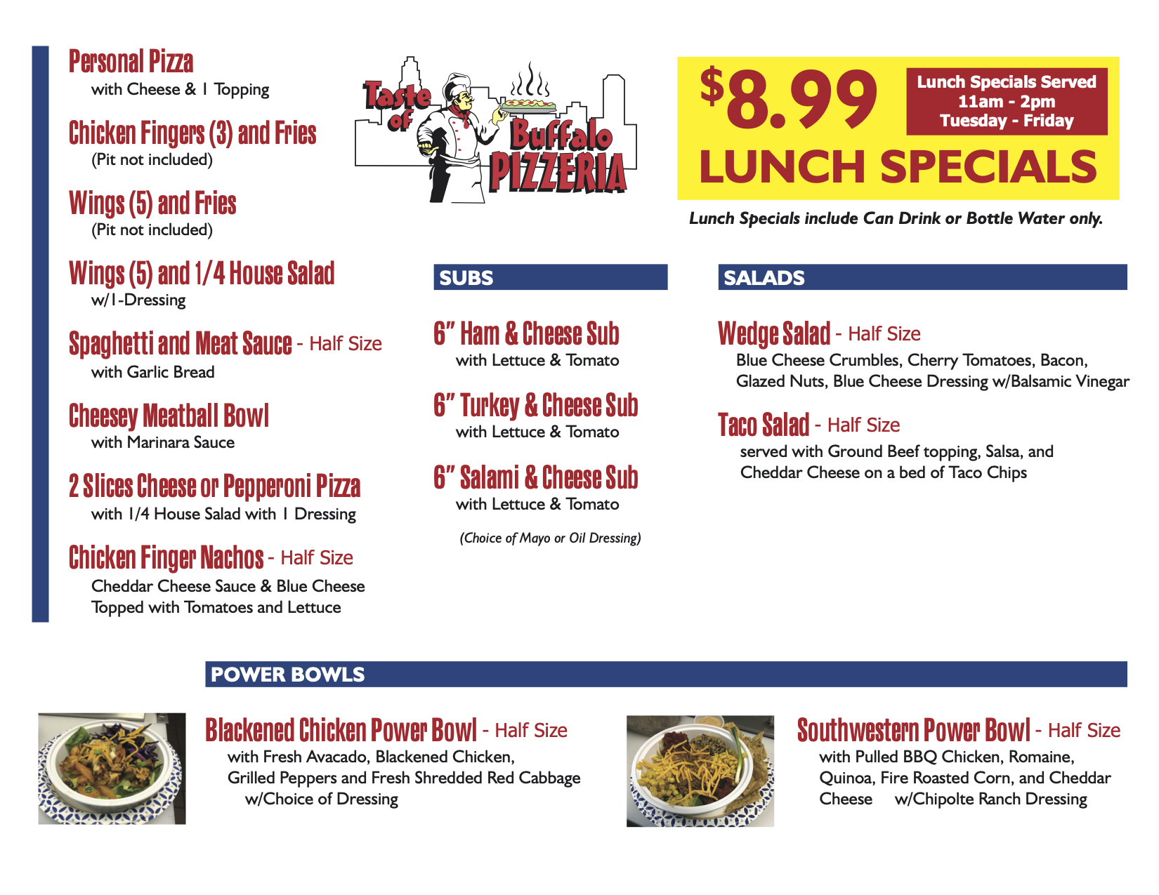 Taste of Buffalo 899 Lunch Menu OP PDF